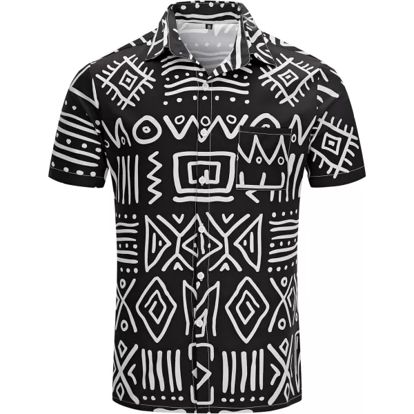 KYKU African Shirts for Men Dashiki 70s Outfits Print Button Down Shirt Men Short Sleeve Clothing
