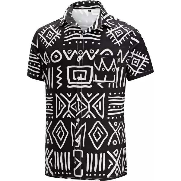 KYKU African Shirts for Men Dashiki 70s Outfits Print Button Down Shirt Men Short Sleeve Clothing