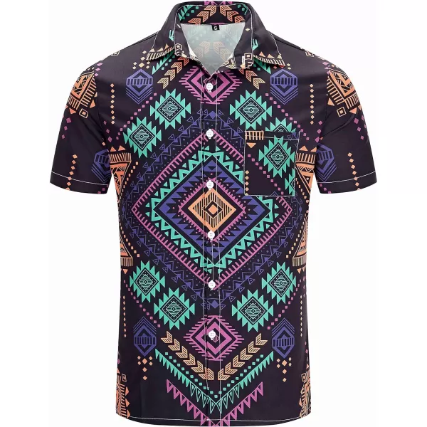 KYKU African Shirts for Men Dashiki 70s Outfits Print Button Down Shirt Men Short Sleeve Clothing