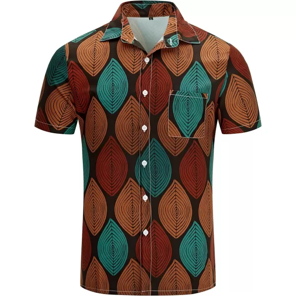 KYKU African Shirts for Men Dashiki 70s Outfits Print Button Down Shirt Men Short Sleeve Clothing
