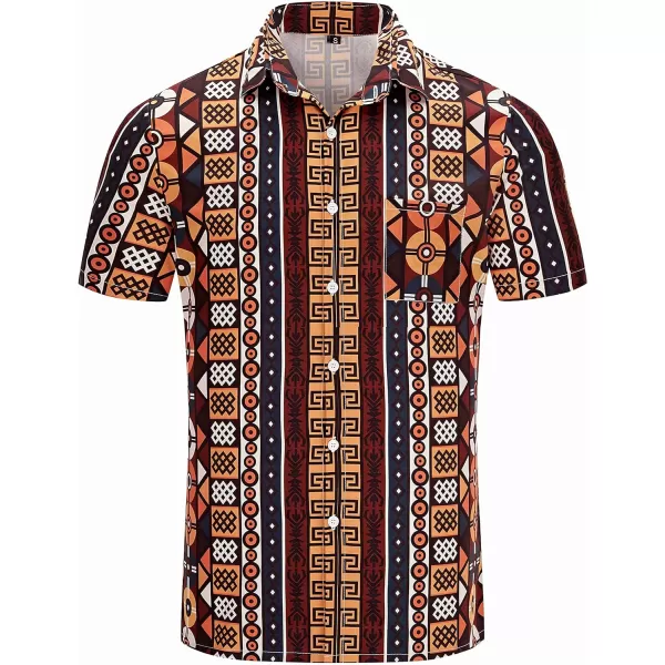 KYKU African Shirts for Men Dashiki 70s Outfits Print Button Down Shirt Men Short Sleeve Clothing