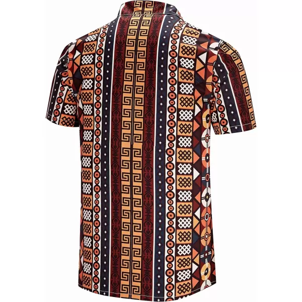 KYKU African Shirts for Men Dashiki 70s Outfits Print Button Down Shirt Men Short Sleeve Clothing