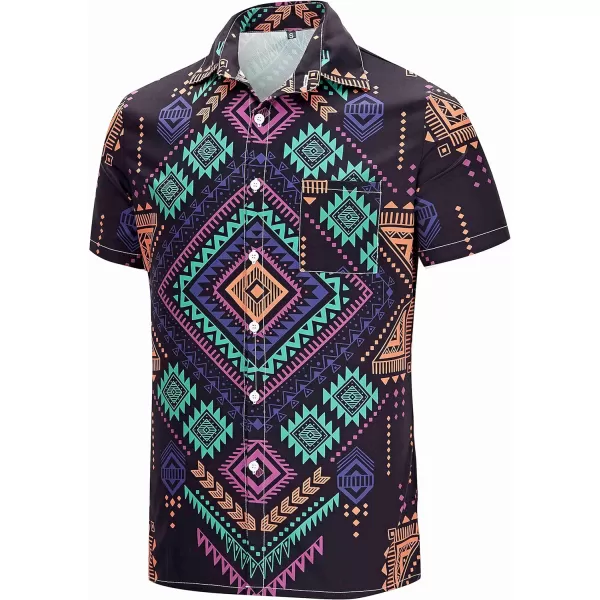 KYKU African Shirts for Men Dashiki 70s Outfits Print Button Down Shirt Men Short Sleeve Clothing