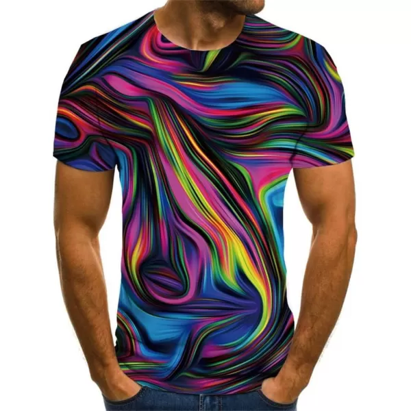 KYKU Colorful T-Shirts for Men 3D Printed Neon Abstract Tee Short Sleeve T Shirt