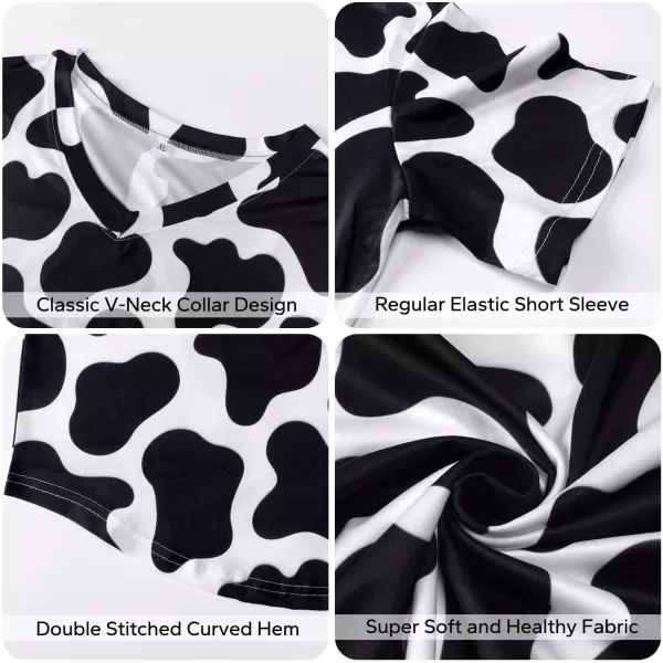 KYKU Cow Print Shirt Women V Neck Cute Black and White Animal Pattern T-Shirt