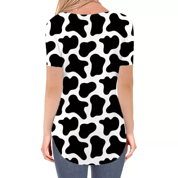 KYKU Cow Print Shirt Women V Neck Cute Black and White Animal Pattern T-Shirt