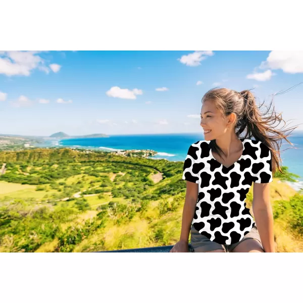 KYKU Cow Print Shirt Women V Neck Cute Black and White Animal Pattern T-Shirt