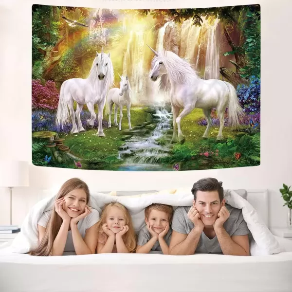KYKU Fairy Tale World Tapestry Unicorn Tapestry Wall Hanging Magical Forest Tapestry Fantasy Animals Rainbow Waterfall Tapestries Hanging for Bedroom Decor Living Room 