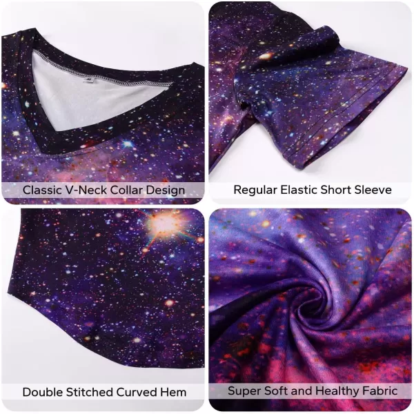 KYKU Galaxy T Shirts for Women Space Print Side Slit Curved Hem V Neck T-Shirts