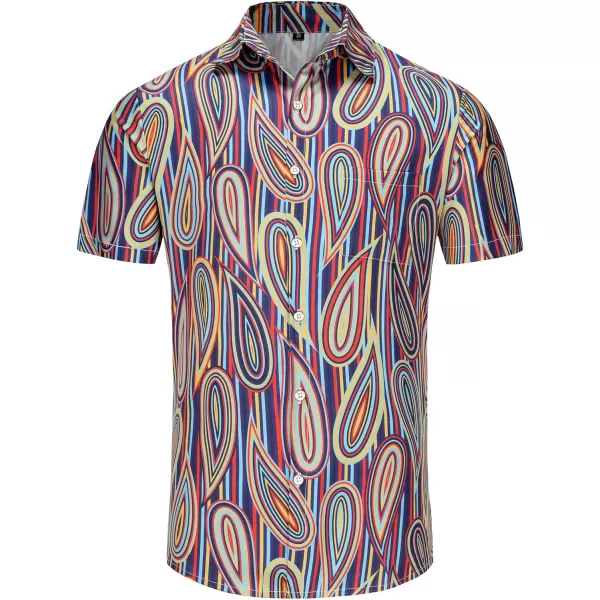 KYKU Hawaiian Shirt for Men Short Sleeve Button Down Summer Clothing Vacation Beach Shirts Stripe with Pockets