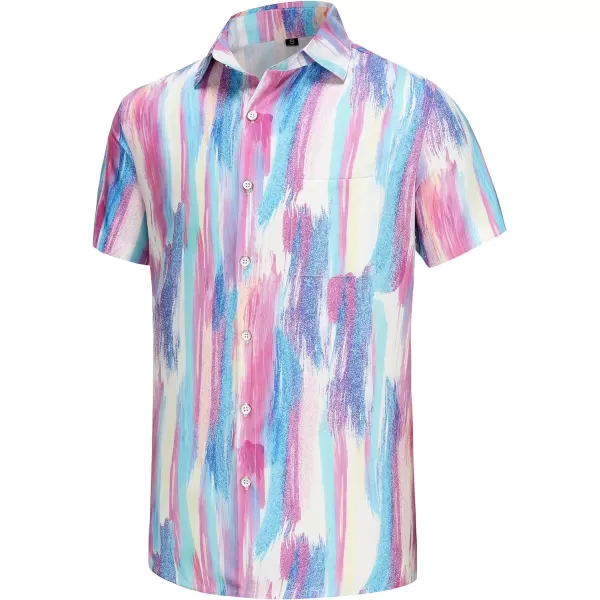 KYKU Hawaiian Shirt for Men Short Sleeve Button Down Summer Clothing Vacation Beach Shirts Stripe with Pockets