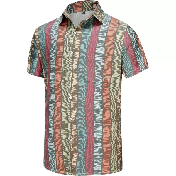KYKU Hawaiian Shirt for Men Short Sleeve Button Down Summer Clothing Vacation Beach Shirts Stripe with Pockets