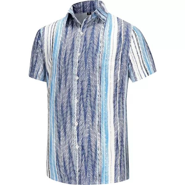 KYKU Hawaiian Shirt for Men Short Sleeve Button Down Summer Clothing Vacation Beach Shirts Stripe with Pockets