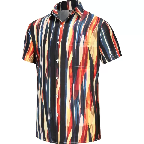 KYKU Hawaiian Shirt for Men Short Sleeve Button Down Summer Clothing Vacation Beach Shirts Stripe with Pockets