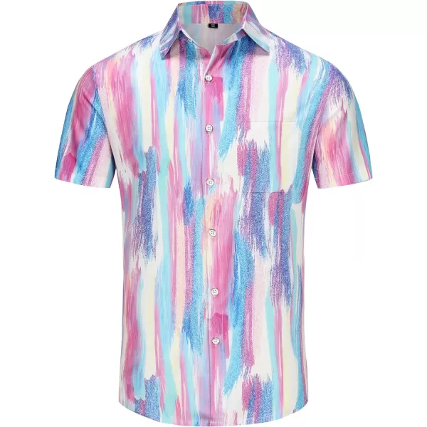 KYKU Hawaiian Shirt for Men Short Sleeve Button Down Summer Clothing Vacation Beach Shirts Stripe with Pockets