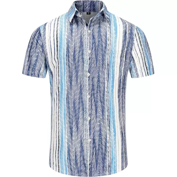 KYKU Hawaiian Shirt for Men Short Sleeve Button Down Summer Clothing Vacation Beach Shirts Stripe with Pockets