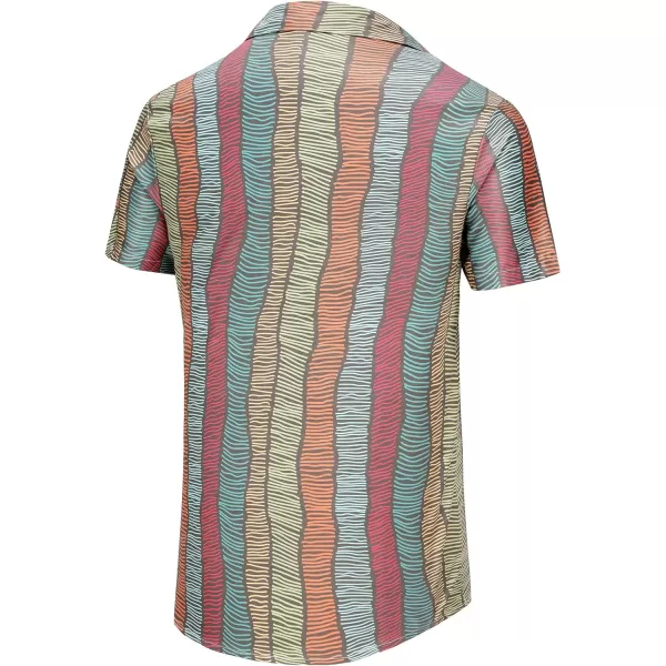 KYKU Hawaiian Shirt for Men Short Sleeve Button Down Summer Clothing Vacation Beach Shirts Stripe with Pockets