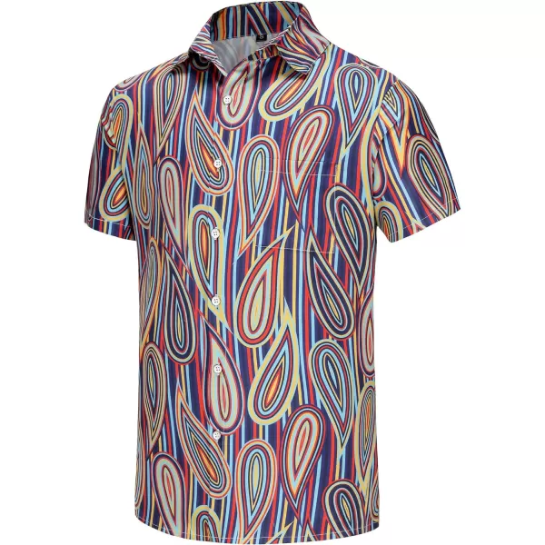 KYKU Hawaiian Shirt for Men Short Sleeve Button Down Summer Clothing Vacation Beach Shirts Stripe with Pockets