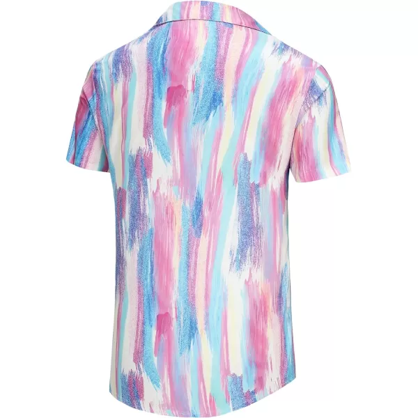 KYKU Hawaiian Shirt for Men Short Sleeve Button Down Summer Clothing Vacation Beach Shirts Stripe with Pockets