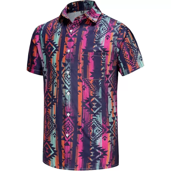 KYKU Hawaiian Shirt for Men Short Sleeve Button Down Summer Clothing Vacation Beach Shirts Stripe with Pockets