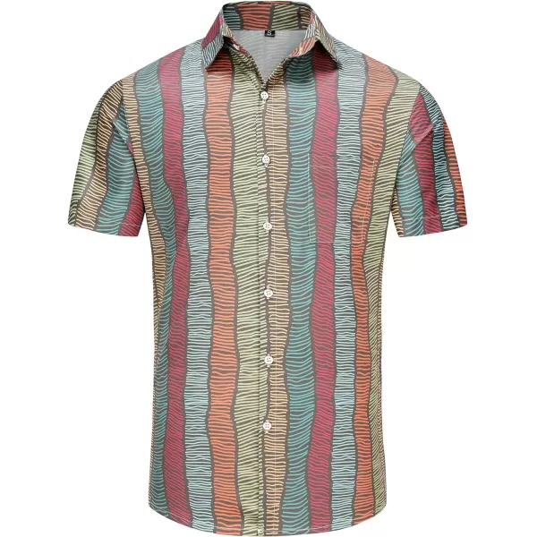 KYKU Hawaiian Shirt for Men Short Sleeve Button Down Summer Clothing Vacation Beach Shirts Stripe with Pockets