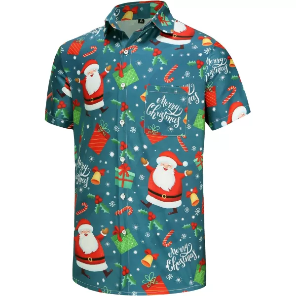 KYKU Hawaiian Shirts for Men Santa Claus Party Casual Button Down Short Sleeve Shirt with Pocket
