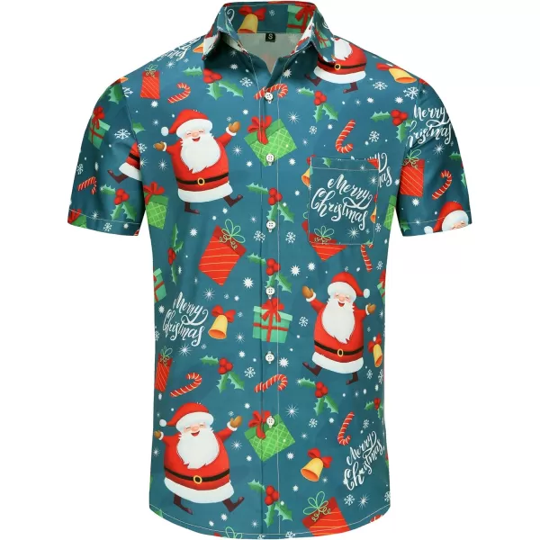 KYKU Hawaiian Shirts for Men Santa Claus Party Casual Button Down Short Sleeve Shirt with Pocket