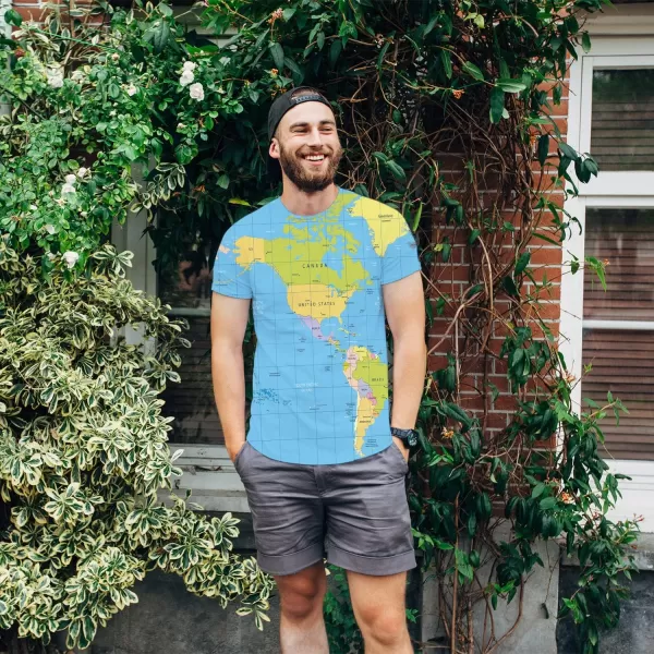 KYKU Men World Map Shirt Globe Costume Earth Print Geography Gifts for Adult