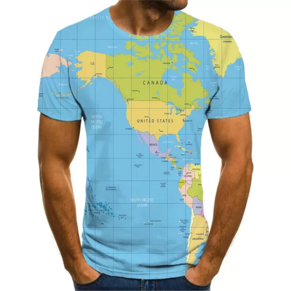 KYKU Men World Map Shirt Globe Costume Earth Print Geography Gifts for Adult