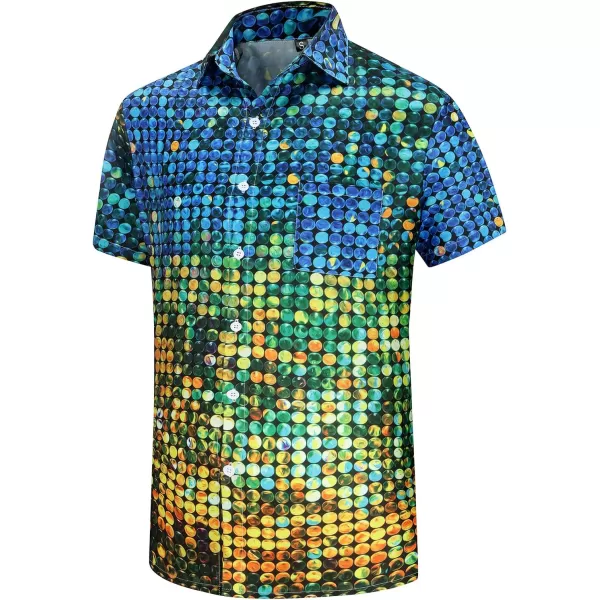 KYKU Men's 70's Disco Shirt Vintage Button Up Shirts Short Sleeve