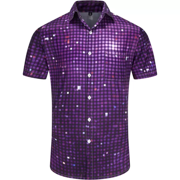 KYKU Men's 70's Disco Shirt Vintage Button Up Shirts Short Sleeve