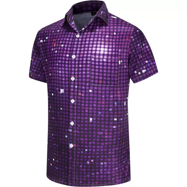 KYKU Men's 70's Disco Shirt Vintage Button Up Shirts Short Sleeve