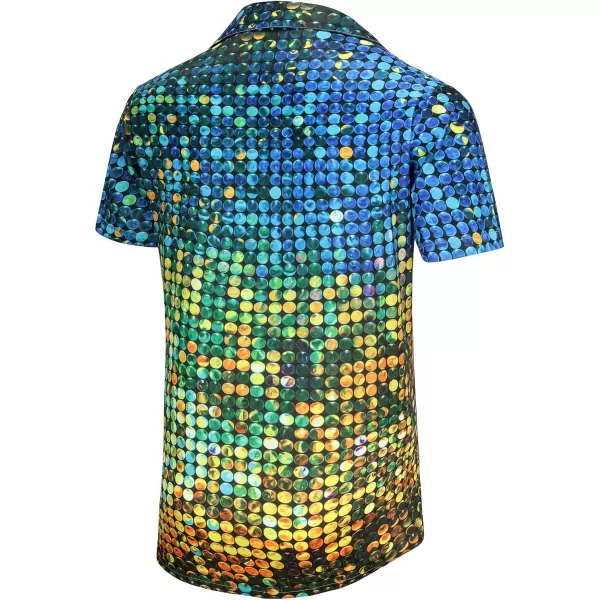 KYKU Men's 70's Disco Shirt Vintage Button Up Shirts Short Sleeve