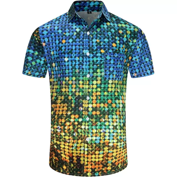 KYKU Men's 70's Disco Shirt Vintage Button Up Shirts Short Sleeve