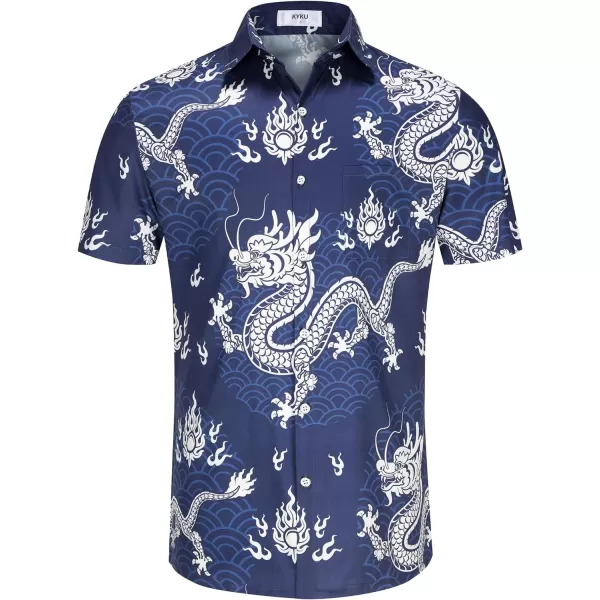 KYKU Men's Casual Button-Down Shirts Hawaiian Shirt Short Sleeve Beach Clothes with Pockets