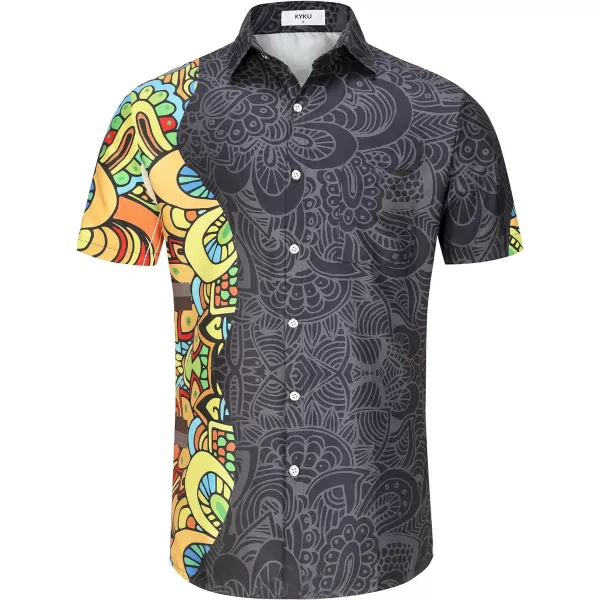KYKU Men's Casual Button-Down Shirts Hawaiian Shirt Short Sleeve Beach Clothes with Pockets