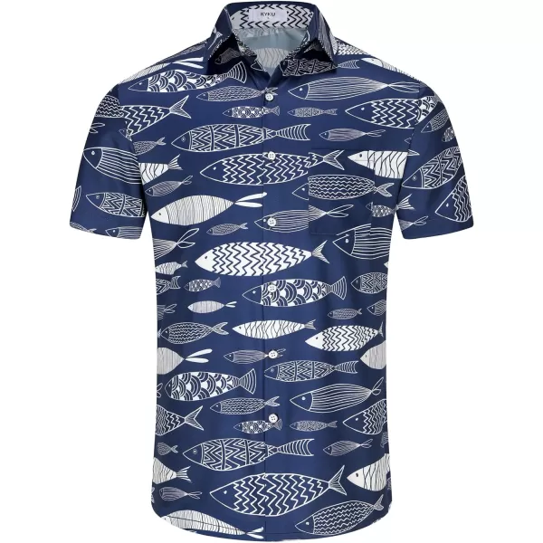 KYKU Men's Casual Button-Down Shirts Hawaiian Shirt Short Sleeve Beach Clothes with Pockets