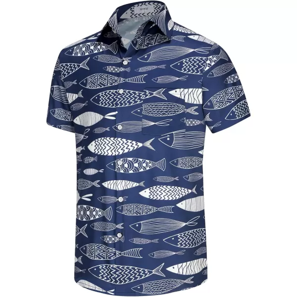 KYKU Men's Casual Button-Down Shirts Hawaiian Shirt Short Sleeve Beach Clothes with Pockets
