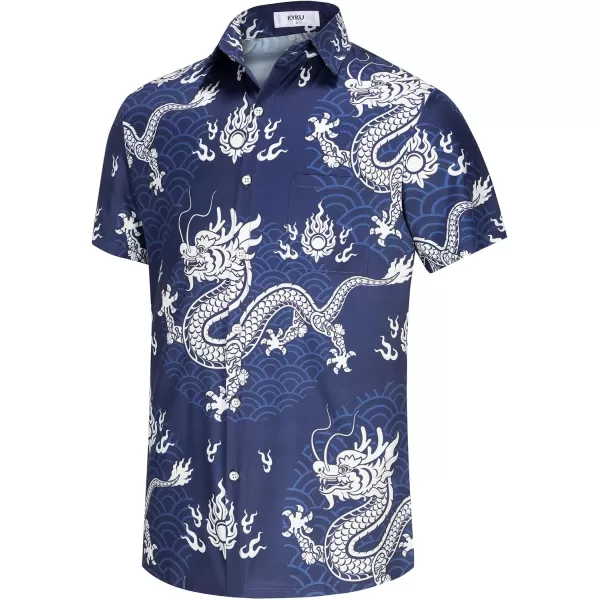 KYKU Men's Casual Button-Down Shirts Hawaiian Shirt Short Sleeve Beach Clothes with Pockets