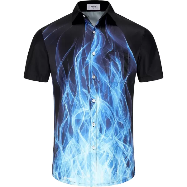KYKU Men's Casual Button-Down Shirts Hawaiian Shirt Short Sleeve Beach Clothes with Pockets