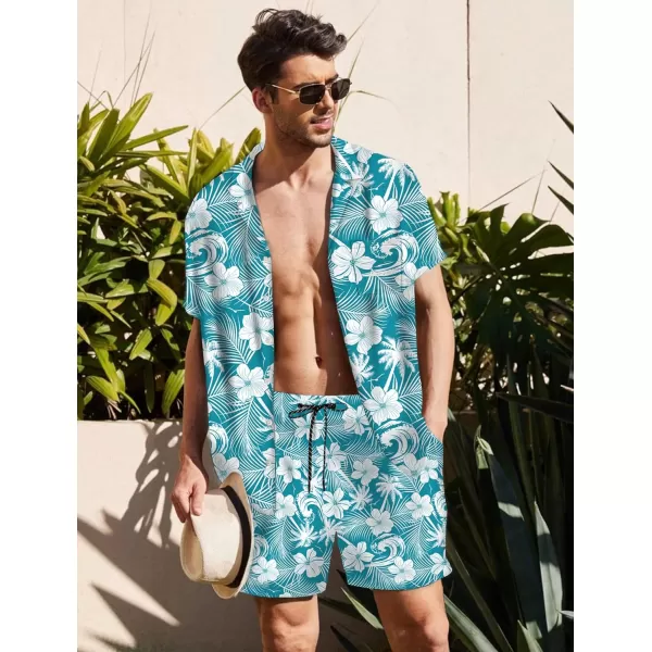 KYKU Mens Hawaiian Shirt and Short Set - Summer Short Sleeve Button Down Beach Shirts Tropical Vacation 2 Piece Outfits