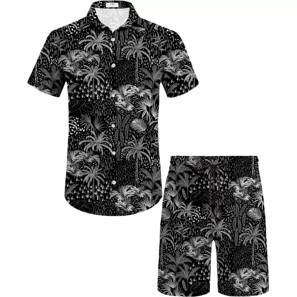 KYKU Mens Hawaiian Shirt and Short Set - Summer Short Sleeve Button Down Beach Shirts Tropical Vacation 2 Piece Outfits