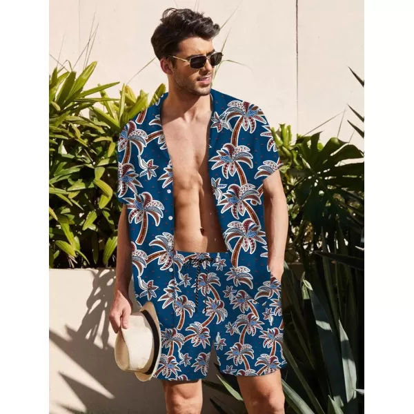 KYKU Mens Hawaiian Shirt and Short Set - Summer Short Sleeve Button Down Beach Shirts Tropical Vacation 2 Piece Outfits