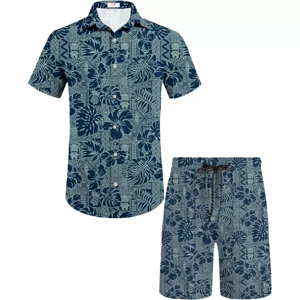 KYKU Mens Hawaiian Shirt and Short Set - Summer Short Sleeve Button Down Beach Shirts Tropical Vacation 2 Piece Outfits
