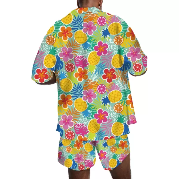 KYKU Mens Hawaiian Shirt and Short Set - Summer Short Sleeve Button Down Beach Shirts Tropical Vacation 2 Piece Outfits