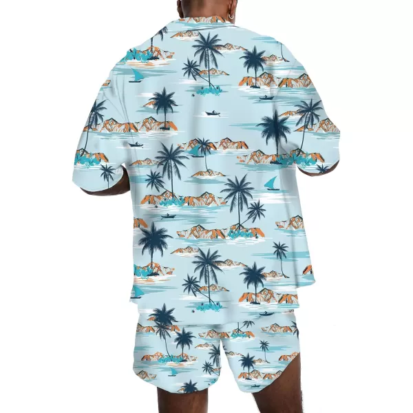 KYKU Mens Hawaiian Shirt and Short Set - Summer Short Sleeve Button Down Beach Shirts Tropical Vacation 2 Piece Outfits