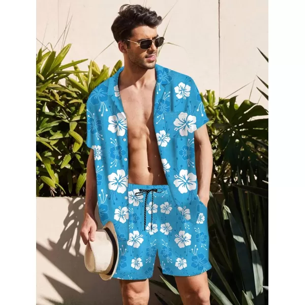 KYKU Mens Hawaiian Shirt and Short Set - Summer Short Sleeve Button Down Beach Shirts Tropical Vacation 2 Piece Outfits