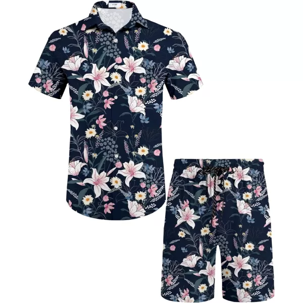 KYKU Mens Hawaiian Shirt and Short Set - Summer Short Sleeve Button Down Beach Shirts Tropical Vacation 2 Piece Outfits