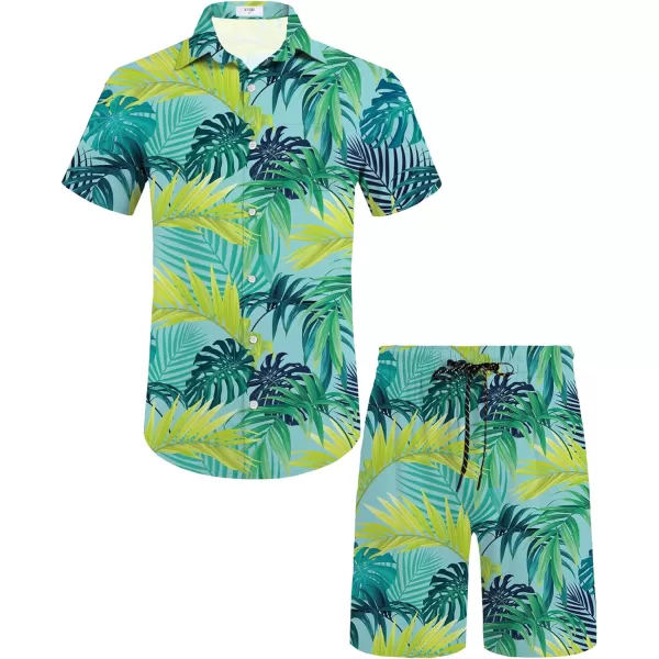 KYKU Mens Hawaiian Shirt and Short Set - Summer Short Sleeve Button Down Beach Shirts Tropical Vacation 2 Piece Outfits