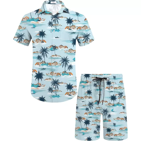 KYKU Mens Hawaiian Shirt and Short Set - Summer Short Sleeve Button Down Beach Shirts Tropical Vacation 2 Piece Outfits